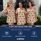 Friends in matching Women's Orchid Oasis Custom Face Off-Shoulder Dress — a group gift photo