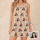 Woman wearing Women's Orchid Oasis Custom Face Tank Dress — custom faces printed all-over