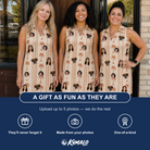 Friends in matching Women's Orchid Oasis Custom Face V-Neck Dress — a group gift photo
