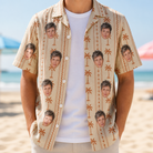 Man wearing Men's Orchid Oasis Custom Face Hawaiian Shirt open over a white tee
