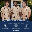 Friends in matching Men's Orchid Oasis Custom Face Polo Shirt — a group gift photo