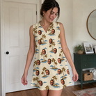 Real-life photo of someone wearing Women's Botanical Breeze Custom Face V-Neck Dress — custom faces printed all-over