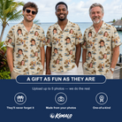 Friends in matching Men's Botanical Breeze Custom Face Hawaiian Shirt — a group gift photo