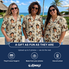 Friends in matching Women's Botanical Breeze Custom Face Hawaiian Shirt — a group gift photo