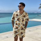 Real-life photo of someone wearing Men's Botanical Breeze Custom Face Shirt & Shorts Set — custom faces printed all-over