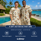 Friends in matching Men's Botanical Breeze Custom Face Shirt & Shorts Set — a group gift photo