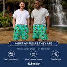 Friends in matching Men's Canopy Cabana Custom Face Beach Shorts — a group gift photo