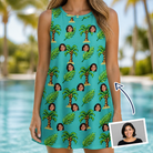 Woman wearing Women's Canopy Cabana Custom Face Tank Dress — custom faces printed all-over