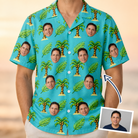 Man wearing Men's Canopy Cabana Custom Face Hawaiian Shirt — custom faces printed all-over