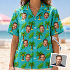 Woman wearing Women's Canopy Cabana Custom Face Hawaiian Shirt — custom faces printed all-over