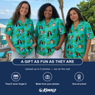 Friends in matching Women's Canopy Cabana Custom Face Hawaiian Shirt — a group gift photo