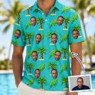 Man wearing Men's Canopy Cabana Custom Face Polo Shirt — custom faces printed all-over