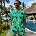 Real-life photo of someone wearing Men's Canopy Cabana Custom Face Shirt & Shorts Set — custom faces printed all-over