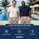Friends in matching Men's Leafy Lei Custom Face Beach Shorts — a group gift photo