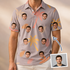 Man wearing Men's Leafy Lei Custom Face Polo Shirt — custom faces printed all-over