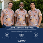 Friends in matching Men's Leafy Lei Custom Face Polo Shirt — a group gift photo
