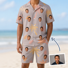 Man wearing Men's Leafy Lei Custom Face Shirt & Shorts Set — custom faces printed all-over