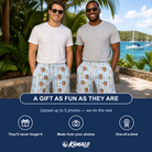 Friends in matching Men's Frond Fandango Custom Face Beach Shorts — a group gift photo