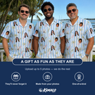 Friends in matching Men's Frond Fandango Custom Face Hawaiian Shirt — a group gift photo