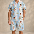 Model wearing Men's Frond Fandango Custom Face Shirt & Shorts Set printed with kids' faces