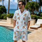 Real-life photo of someone wearing Men's Frond Fandango Custom Face Shirt & Shorts Set — custom faces printed all-over