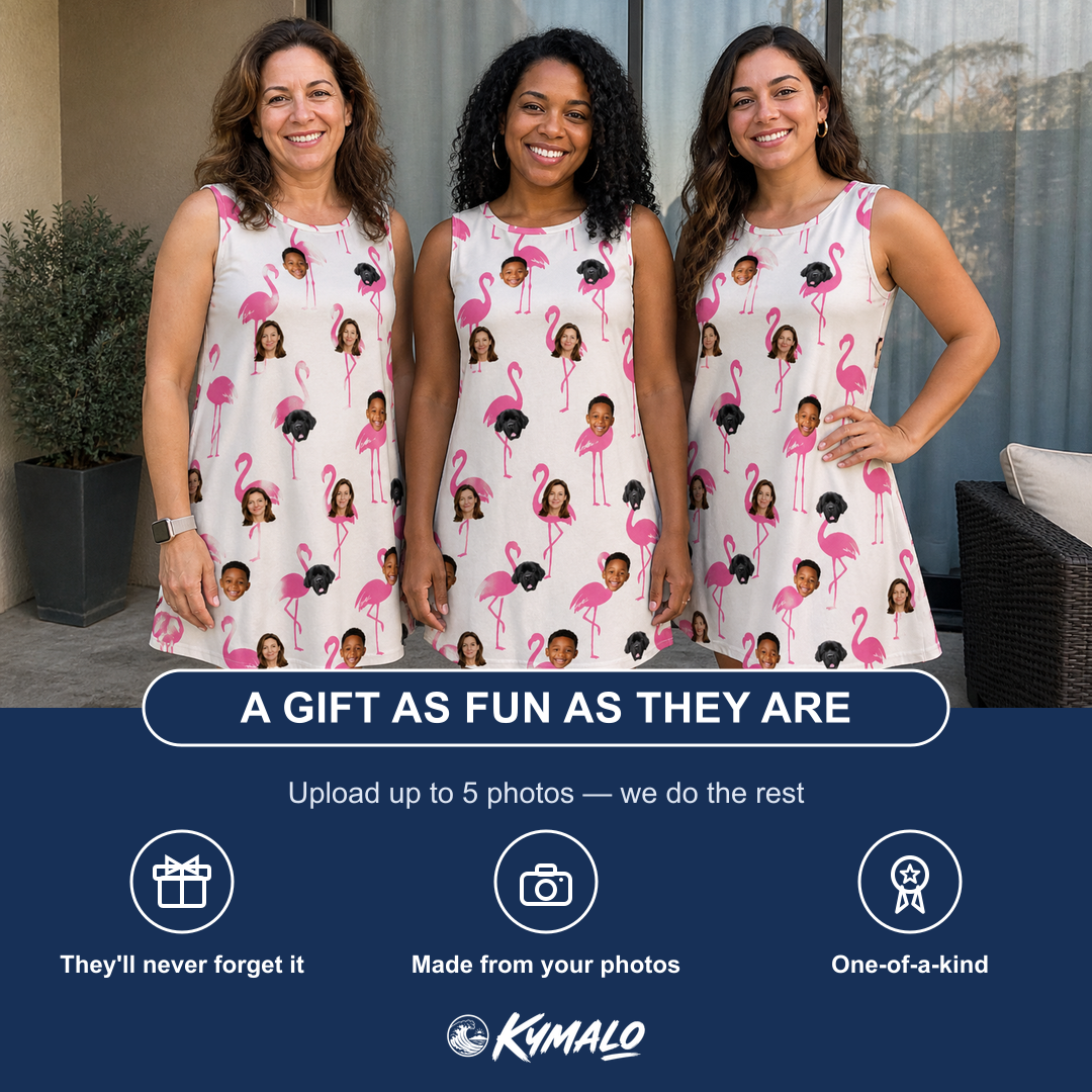 Friends in matching Women's Bubblegum Ballerinas Custom Face Tank Dress — a group gift photo