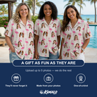 Friends in matching Women's Bubblegum Ballerinas Custom Face Hawaiian Shirt — a group gift photo