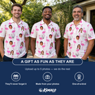 Friends in matching Men's Bubblegum Ballerinas Custom Face Polo Shirt — a group gift photo