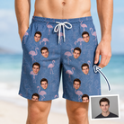 Man wearing Men's Longneck Lollies Custom Face Beach Shorts — custom faces printed all-over