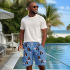 Real-life photo of someone wearing Men's Longneck Lollies Custom Face Beach Shorts — custom faces printed all-over
