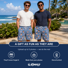 Friends in matching Men's Longneck Lollies Custom Face Beach Shorts — a group gift photo