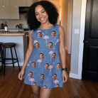 Real-life photo of someone wearing Women's Longneck Lollies Custom Face Tank Dress — custom faces printed all-over