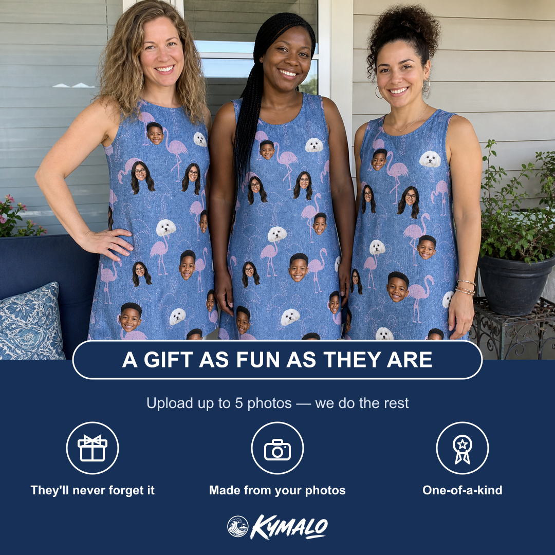 Friends in matching Women's Longneck Lollies Custom Face Tank Dress — a group gift photo