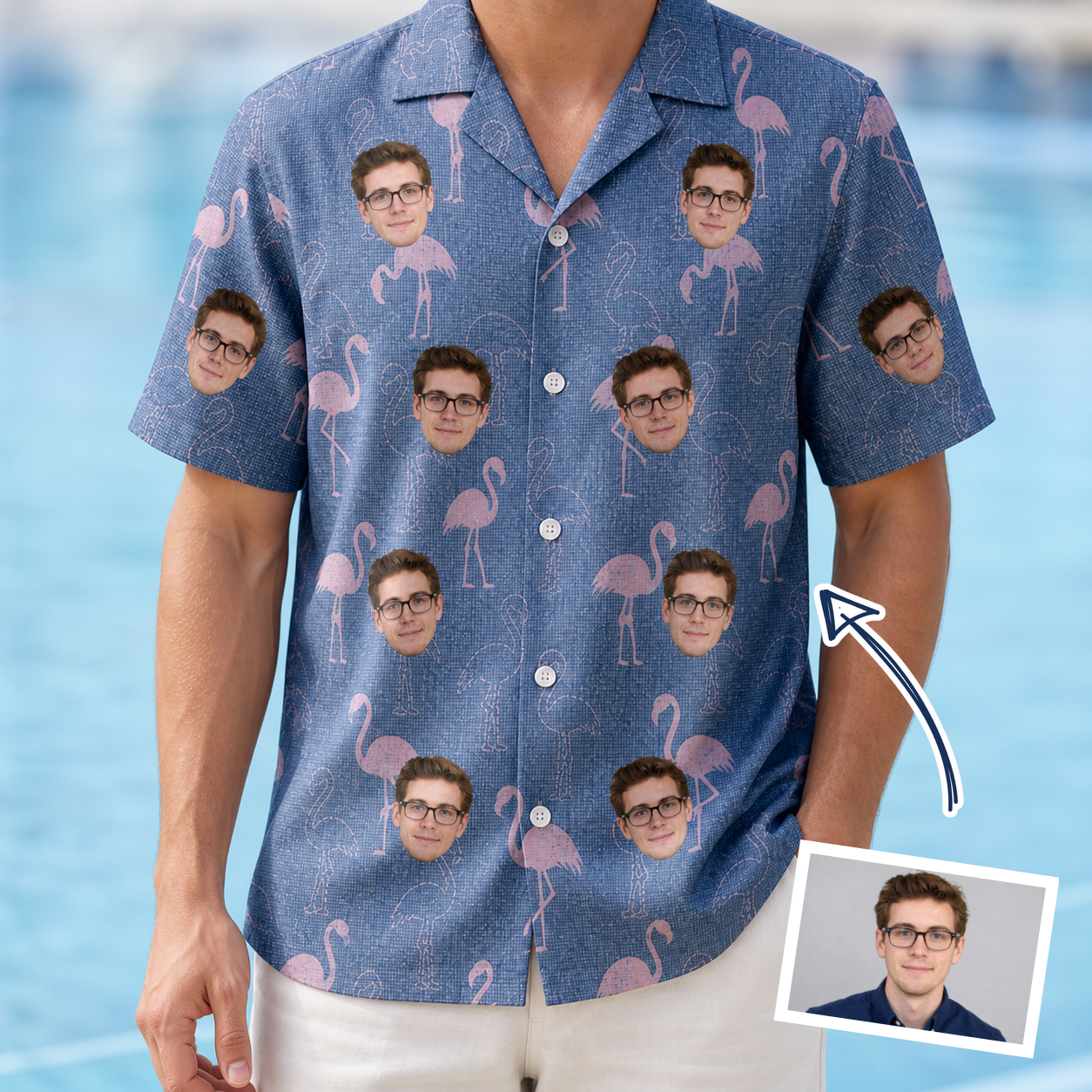 Man wearing Men's Longneck Lollies Custom Face Hawaiian Shirt — custom faces printed all-over