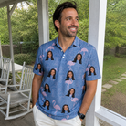 Real-life photo of someone wearing Men's Longneck Lollies Custom Face Polo Shirt — custom faces printed all-over