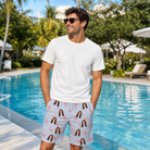 Real-life photo of someone wearing Men's Stilt Spritz Custom Face Beach Shorts — custom faces printed all-over