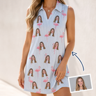 Woman wearing Women's Stilt Spritz Custom Face V-Neck Dress — custom faces printed all-over
