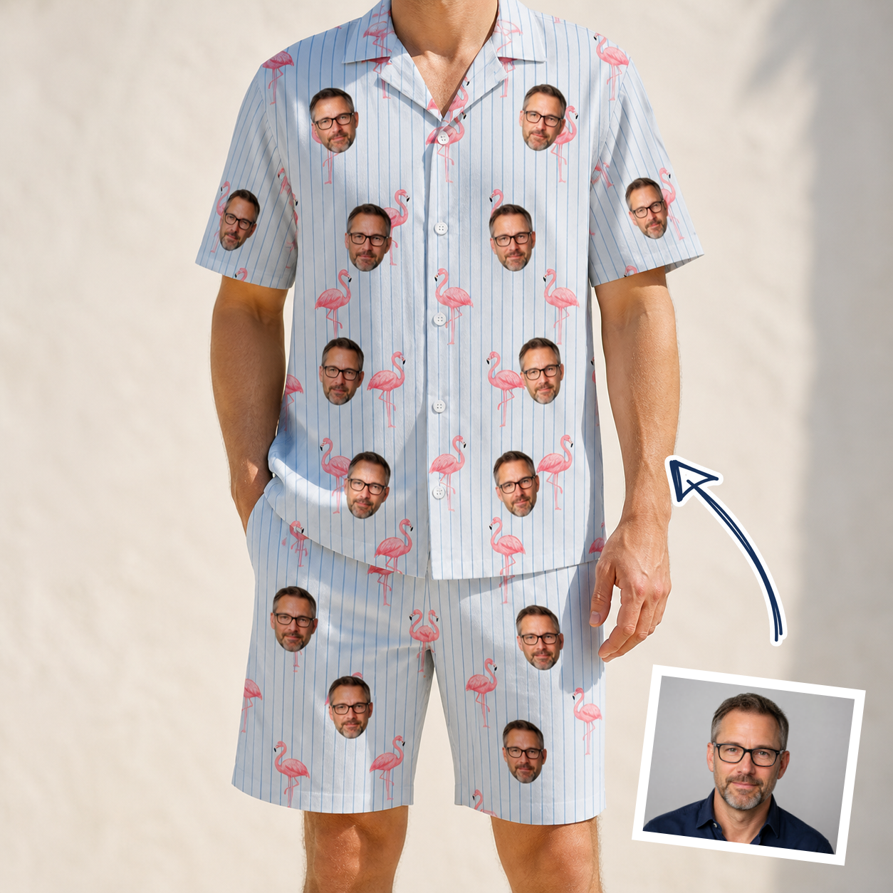 Man wearing Men's Stilt Spritz Custom Face Shirt & Shorts Set — custom faces printed all-over