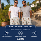 Friends in matching Men's Tropical Tippytoes Custom Face Beach Shorts — a group gift photo