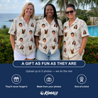 Friends in matching Women's Tropical Tippytoes Custom Face Hawaiian Shirt — a group gift photo