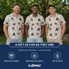 Friends in matching Men's Tropical Tippytoes Custom Face Polo Shirt — a group gift photo