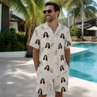 Real-life photo of someone wearing Men's Tropical Tippytoes Custom Face Shirt & Shorts Set — custom faces printed all-over