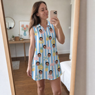Real-life photo of someone wearing Women's Flamingo Fizz Custom Face V-Neck Dress — custom faces printed all-over