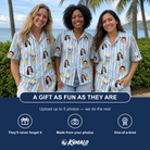 Friends in matching Women's Flamingo Fizz Custom Face Hawaiian Shirt — a group gift photo
