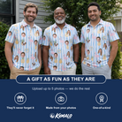 Friends in matching Men's Flamingo Fizz Custom Face Polo Shirt — a group gift photo