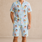 Model wearing Men's Flamingo Fizz Custom Face Shirt & Shorts Set printed with kids' faces