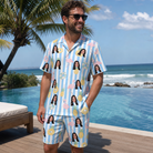 Real-life photo of someone wearing Men's Flamingo Fizz Custom Face Shirt & Shorts Set — custom faces printed all-over
