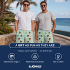 Friends in matching Men's Roseate Runners Custom Face Beach Shorts — a group gift photo