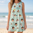 Model wearing Women's Roseate Runners Custom Face Tank Dress printed with kids' faces