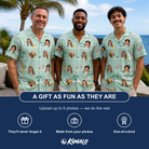 Friends in matching Men's Roseate Runners Custom Face Hawaiian Shirt — a group gift photo
